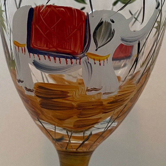 Elephant Wine Glasses HandPainted Tropical PalmTrees Bamboo Stem Le Petit Cafe 2 - Picture 8 of 16